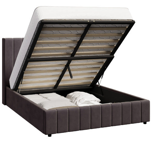 LIVING FUSION MEIER VELVET GAS LIFT STORAGE BED FRAME
