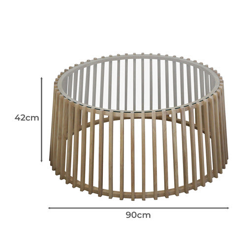 BY DESIGNS MESHIA SLATTED OAK WOOD COFFEE TABLE
