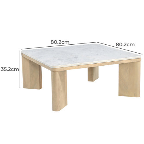 MISHA SQUARE MANGO WOOD & MARBLE COFFEE TABLE