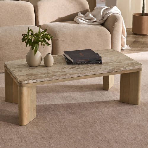MISHA RECTANGLE MANGO WOOD & MARBLE COFFEE TABLE