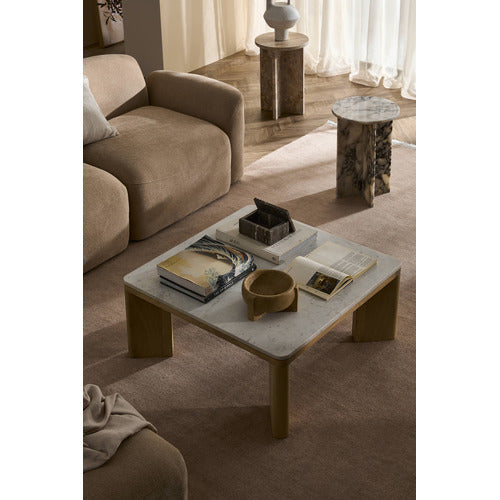 MISHA SQUARE MANGO WOOD & MARBLE COFFEE TABLE