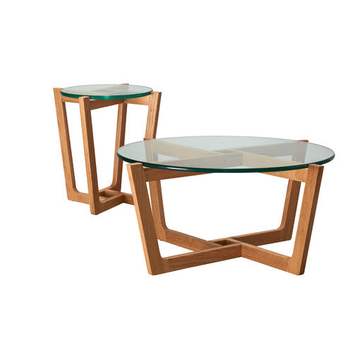 ESTUDIO FURNITURE NATURAL MONTEREY GLASS TOP COFFEE & SIDE TABLE SET