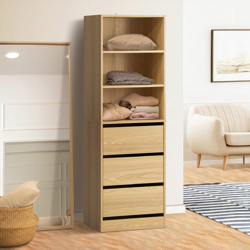 LIVING FUSION NATURAL CASSANDRA 3 SHELF 3 DRAWER WARDROBE