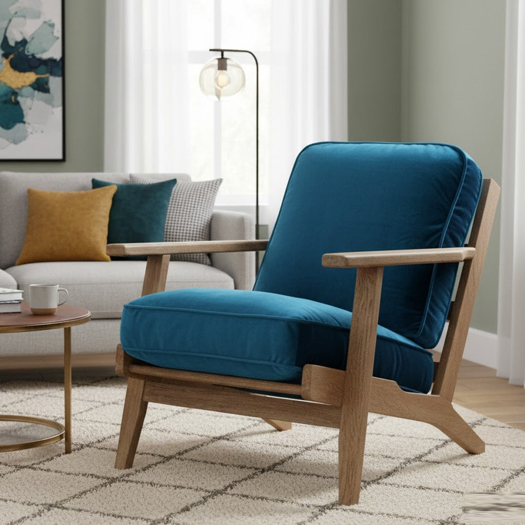 NATURALLY PROVINICIAL COILA SOLID OAK & VELVET LEISURE ARMCHAIR