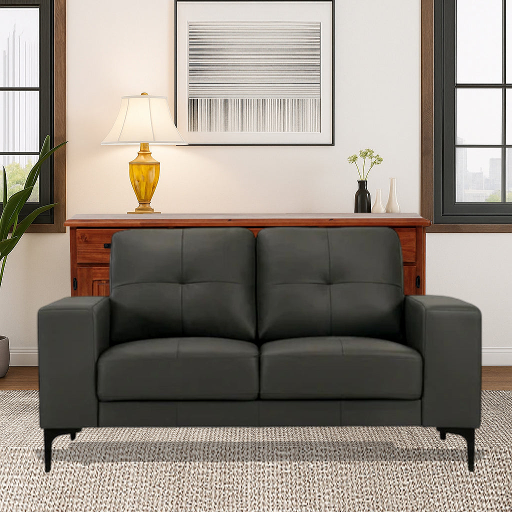 NEVILLE LEATHER 2 SEATER SOFA DARK GREY