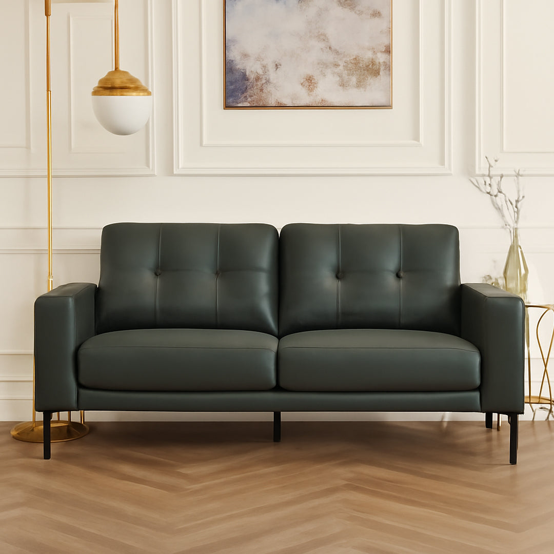 NEVILLE LEATHER 3 SEATER SOFA DARK GREY