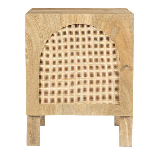 NATURAL ANYA MANGO WOOD & RATTAN BEDSIDE TABLE