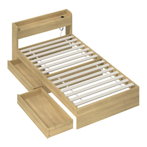 LIVING FUSION NATURAL CASSANDRA BED WITH USB PORT & DRAWERS