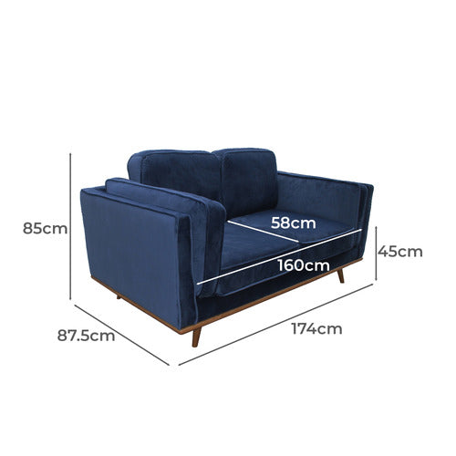 SOUTHERN STYLERS NAVY BROOKLYN 2 SEATER VELVET SOFA