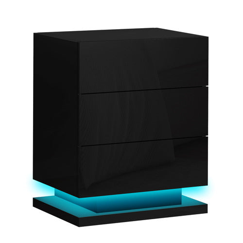 HOXTON ROOM NIGEL 3 DRAWER BEDSIDE TABLE WITH LED LIGHT