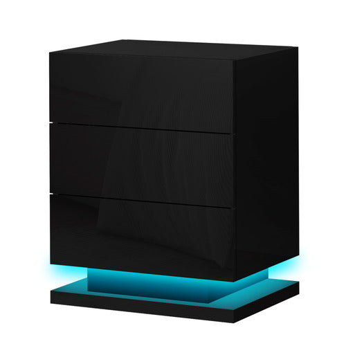 HOXTON ROOM NIGEL 3 DRAWER BEDSIDE TABLE WITH LED LIGHT
