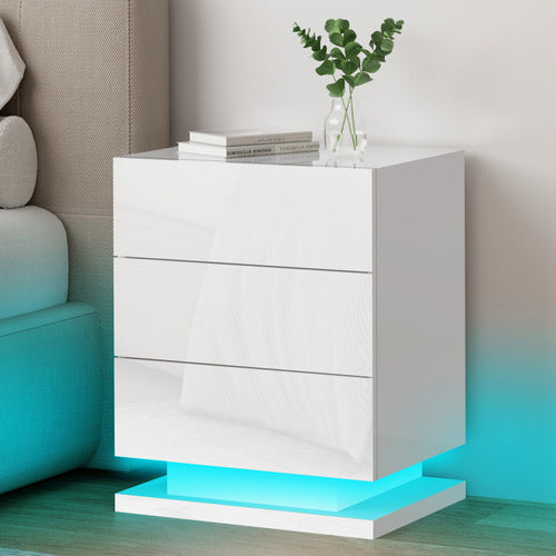 HOXTON ROOM NIGEL 3 DRAWER BEDSIDE TABLE WITH LED LIGHT