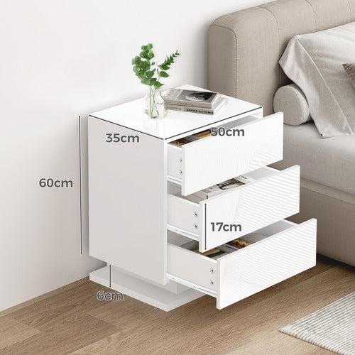 HOXTON ROOM NIGEL 3 DRAWER BEDSIDE TABLE WITH LED LIGHT