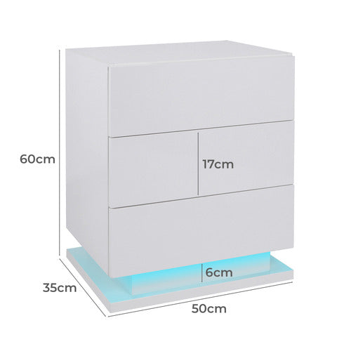 HOXTON ROOM NIGEL 3 DRAWER BEDSIDE TABLE WITH LED LIGHT
