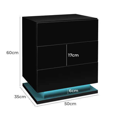 HOXTON ROOM NIGEL 3 DRAWER BEDSIDE TABLE WITH LED LIGHT