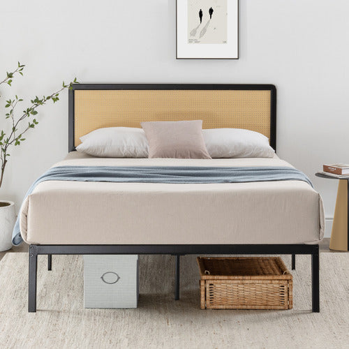 STUDIO HOME LUNAR RATTAN & METAL BED FRAME