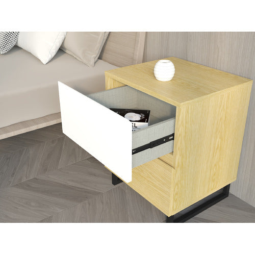 CORE LIVING NATURAL & WHITE MOORE 2 DRAWER BEDSIDE TABLE