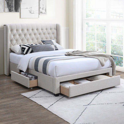 WESTERN DESIGNS OAT WHITE FOREST HILL QUEEN BED WITH UNDERBED DRAWERS