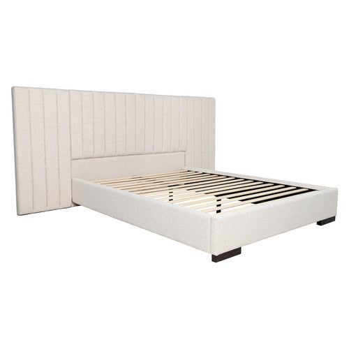 BROOKLYN AND BELLA OATMEAL CECILIA UPHOLSTERED BED FRAME WITH EXTENDED BEDHEAD