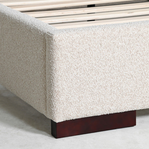 BROOKLYN AND BELLA OATMEAL CECILIA UPHOLSTERED BED FRAME WITH EXTENDED BEDHEAD