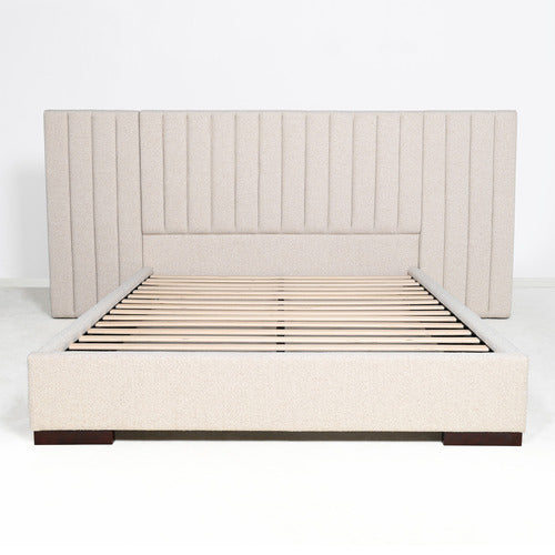 BROOKLYN AND BELLA OATMEAL CECILIA UPHOLSTERED BED FRAME WITH EXTENDED BEDHEAD