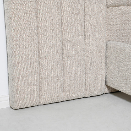 BROOKLYN AND BELLA OATMEAL CECILIA UPHOLSTERED BED FRAME WITH EXTENDED BEDHEAD