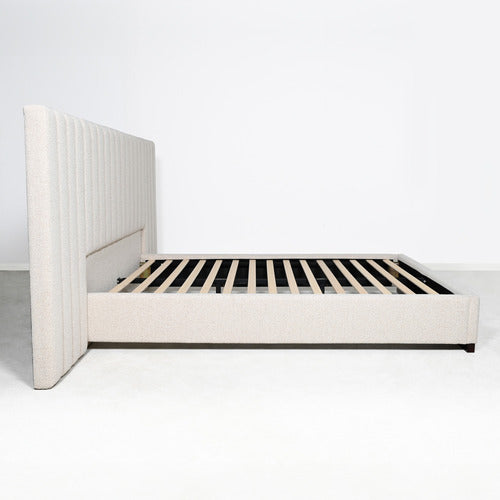 BROOKLYN AND BELLA OATMEAL CECILIA UPHOLSTERED BED FRAME WITH EXTENDED BEDHEAD