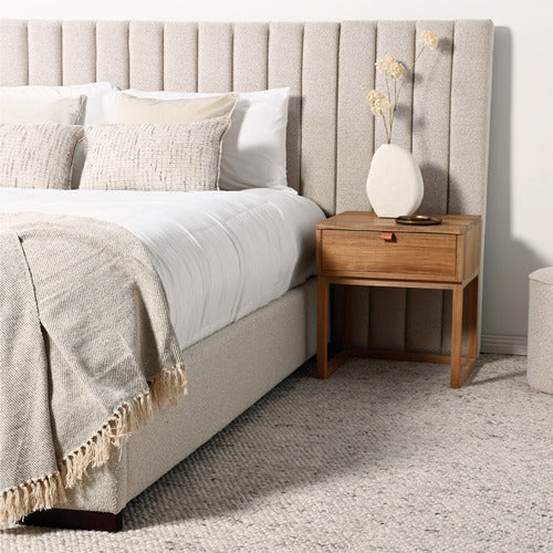 BROOKLYN AND BELLA OATMEAL CECILIA UPHOLSTERED BED FRAME WITH EXTENDED BEDHEAD