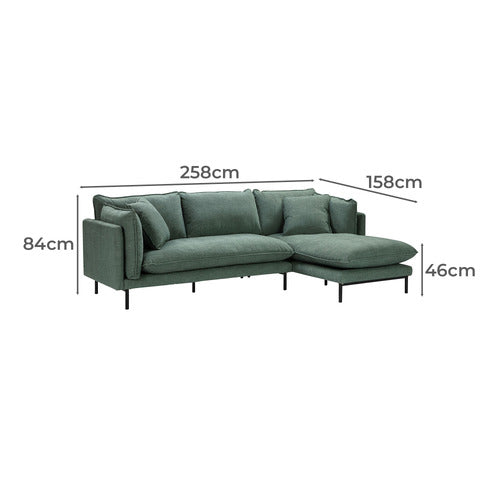 OCEAN GREEN BELLAMY 3 SEATER SOFA WITH CHAISE