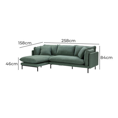 OCEAN GREEN BELLAMY 3 SEATER SOFA WITH CHAISE