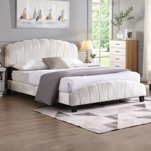 EVIE HOME BEIGE ALDGATE VELVET BED