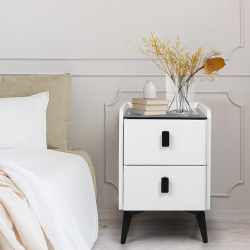 OAKLEIGH HOME OVETTE 2 DRAWER LED BEDSIDE TABLE WITH CHARGING STATION