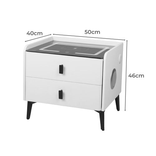 OAKLEIGH HOME OVETTE 2 DRAWER LED BEDSIDE TABLE WITH CHARGING STATION