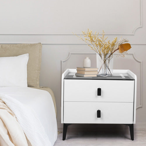 OAKLEIGH HOME OVETTE 2 DRAWER LED BEDSIDE TABLE WITH CHARGING STATION