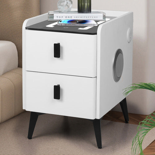 OAKLEIGH HOME OVETTE 2 DRAWER LED BEDSIDE TABLE WITH CHARGING STATION