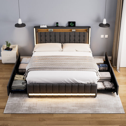 OAKLEIGH HOME PALMERA UPHOLSTERED BED WITH LED & CHARGING STATION