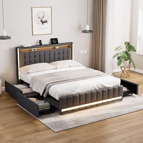 OAKLEIGH HOME PALMERA UPHOLSTERED BED WITH LED & CHARGING STATION