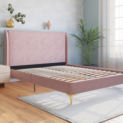 RAWSON & CO PINK ZHENG VELVET BED FRAME WITH GOLD LEGS