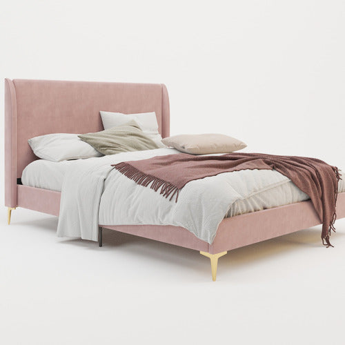 RAWSON & CO PINK ZHENG VELVET BED FRAME WITH GOLD LEGS