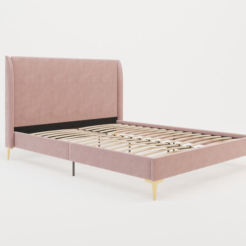 RAWSON & CO PINK ZHENG VELVET BED FRAME WITH GOLD LEGS
