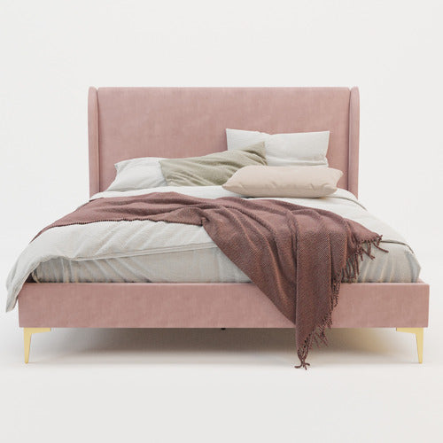 RAWSON & CO PINK ZHENG VELVET BED FRAME WITH GOLD LEGS