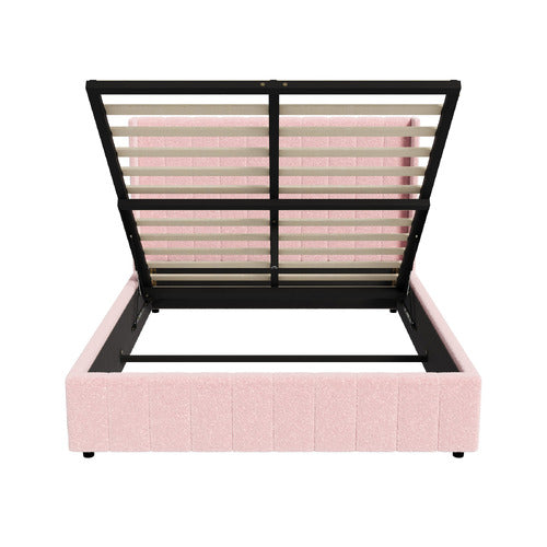 LIVING FUSION PINK MEIER BOUCLE GAS LIFT STORAGE BED