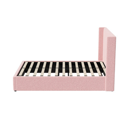 LIVING FUSION PINK MEIER BOUCLE GAS LIFT STORAGE BED