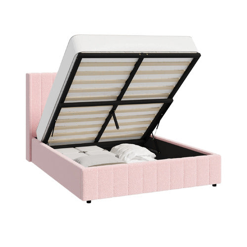LIVING FUSION PINK MEIER BOUCLE GAS LIFT STORAGE BED
