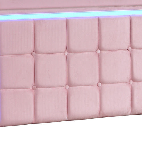 OAKLEIGH HOME PINK LEIF VELVET BED WITH LED