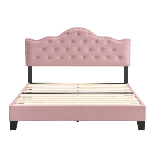 EVIE HOME PINK HOLT BUTTON-TUFTED VELVET BED FRAME