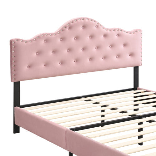EVIE HOME PINK HOLT BUTTON-TUFTED VELVET BED FRAME