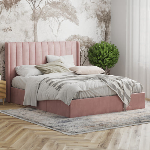 RAWSON & CO PINK TULAWIE VELVET BED WITH UNDERBED DRAWERS