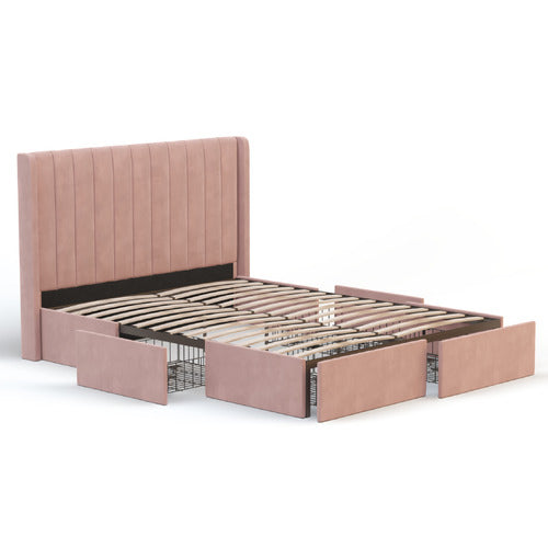 RAWSON & CO PINK TULAWIE VELVET BED WITH UNDERBED DRAWERS
