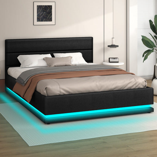 HOXTON ROOM BLACK ALPINE UPHOLSTERED GAS LIFT STORAGE BED WITH LED